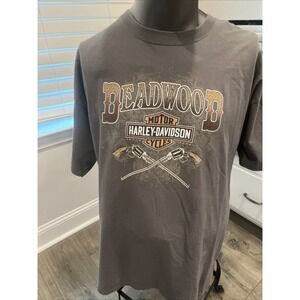 Harley Davidson Deadwood South Dakota T-Shirt Mens 2XL Gray Distressed  2011
